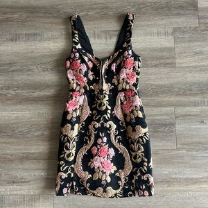 For Love And Lemons Black and Pink Baroque Jacquard Mini Dress